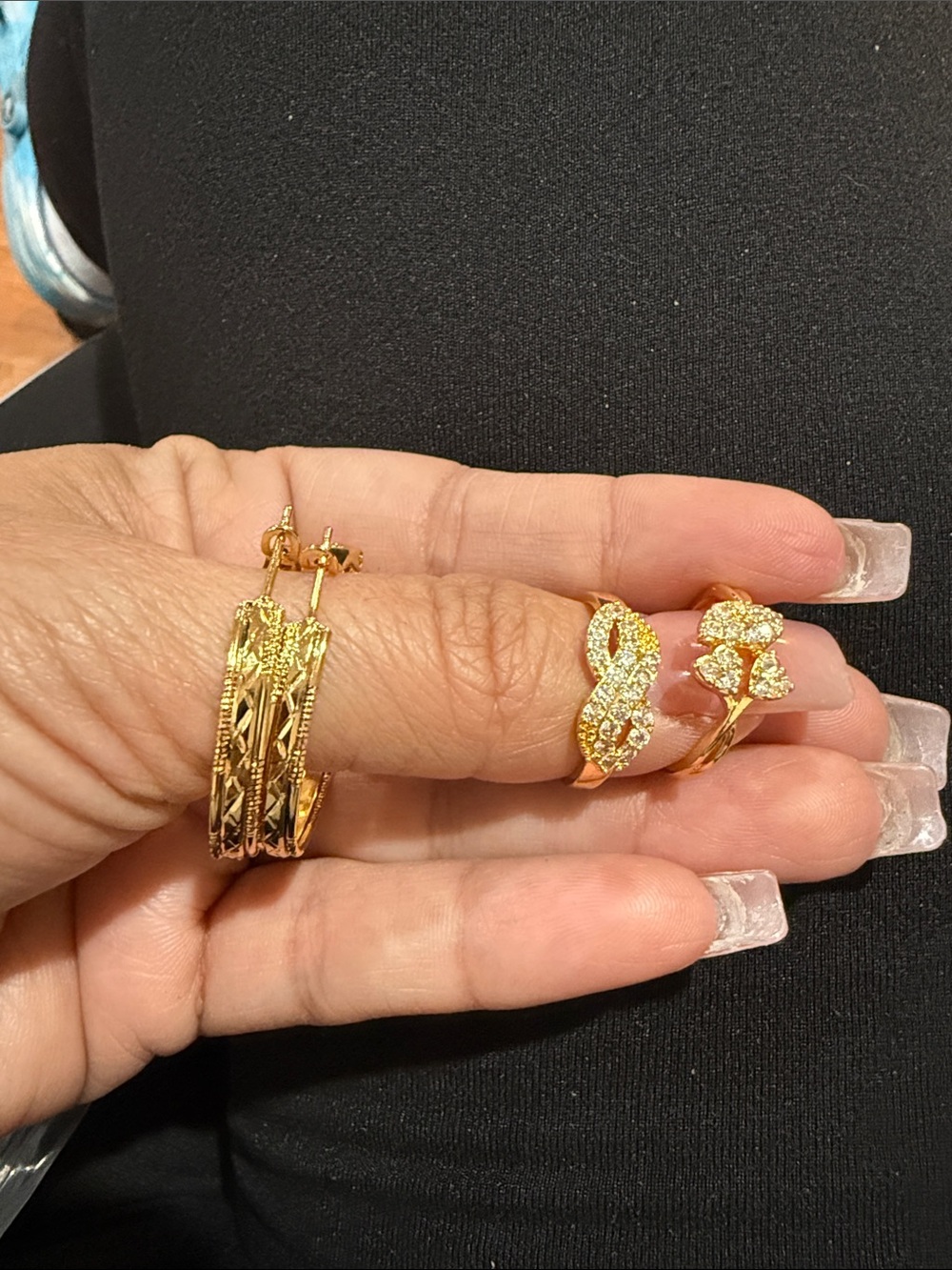 Gold-Tone Pavé Infinity and Floral Ring Set - Women Jewelry